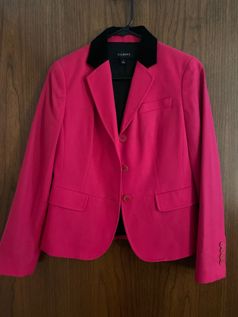 Talbots Fuscia Blazer with Black Velvet Collar